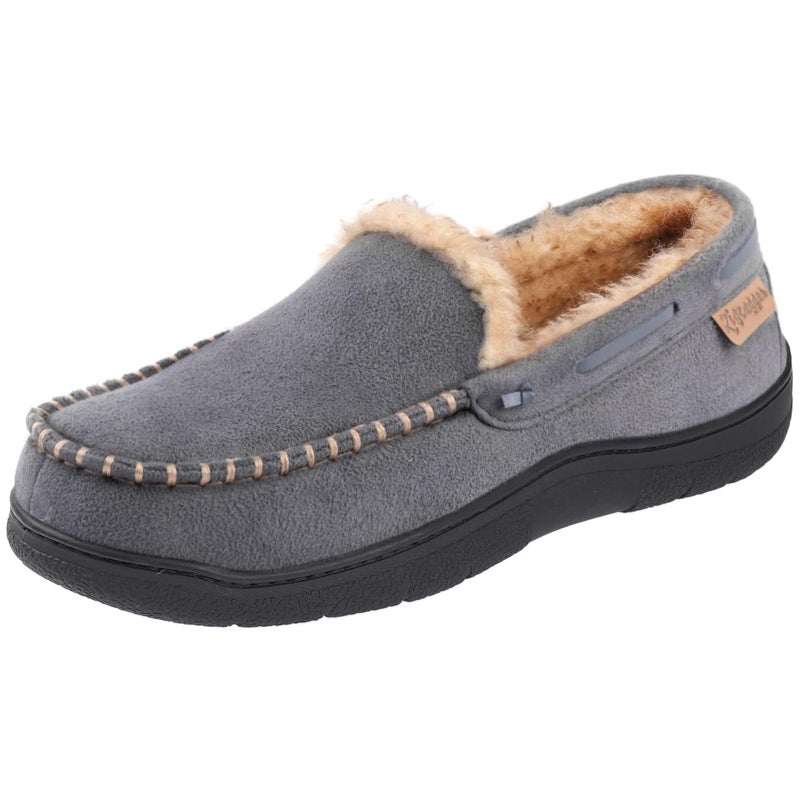 Zigzagger Men's Moccasin Slippers Memory Foam House Shoes, Indoor and Outdoor Warm Loafer Slippers, Grey, 10 M US - Image 1